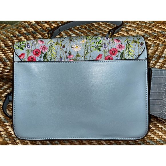 Iman Global Chic Satchel /Crossbody Light Blue Flower Garden Convertible Flap NW - Picture 8 of 8